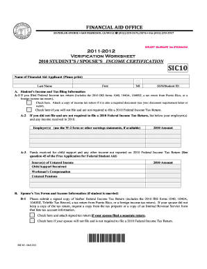2010 Student Spouse Income Certification