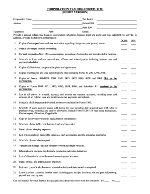 Corporation Tax Organizer Form 1120