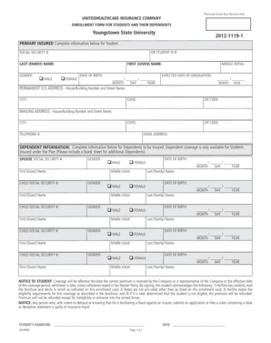 Youngstown State University Student Insurance Enrollment Form