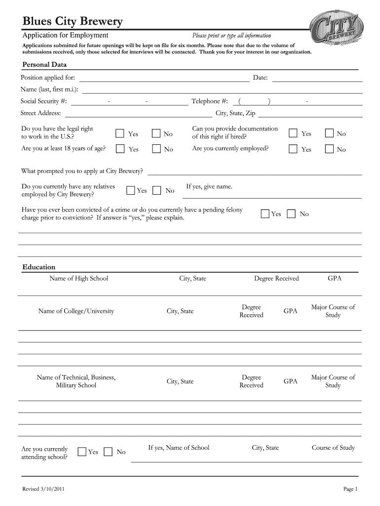 blues city brewery application Preview on Page 1