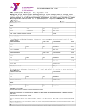 YMCA Camp Registration Form