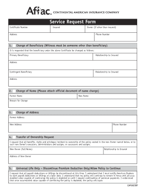 Continental American Insurance Service Request Form