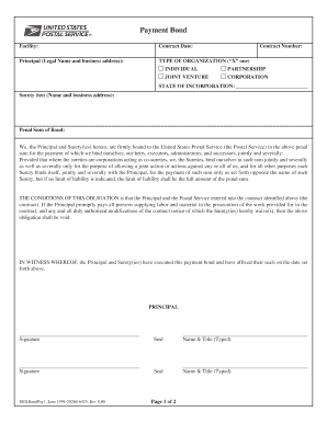USPS Payment Bond Form