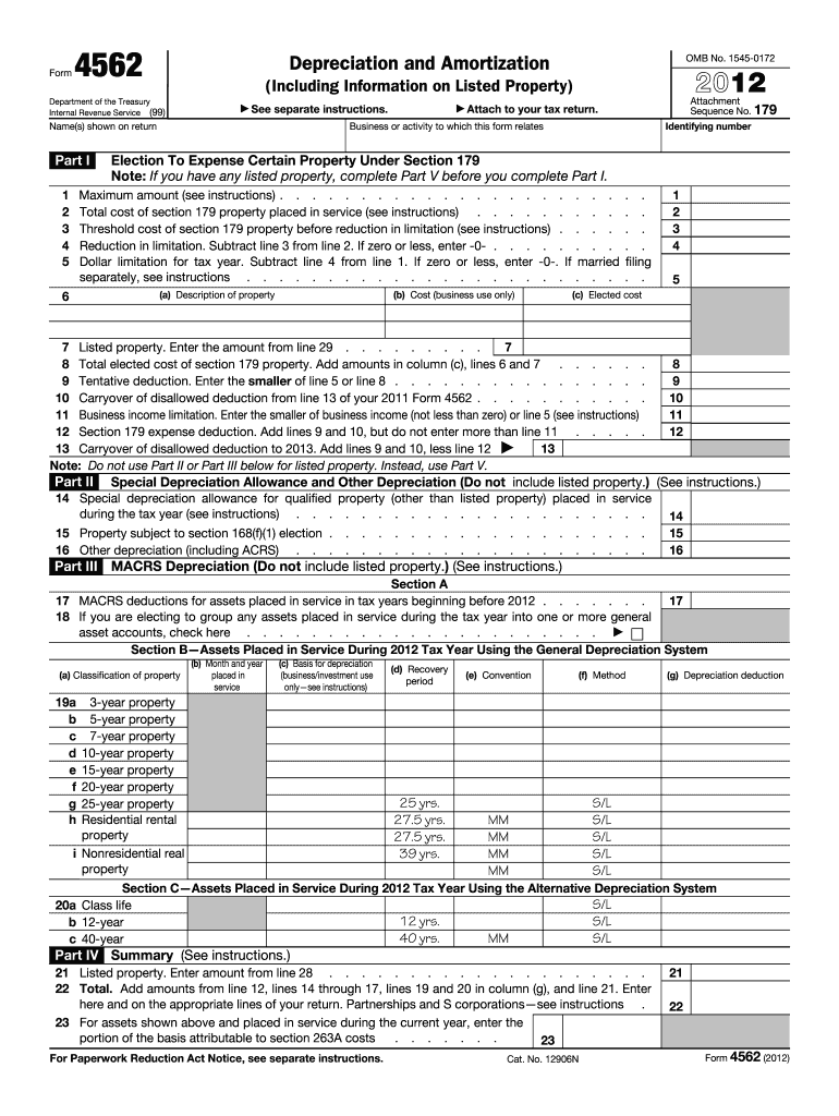 2012 form 4562 Preview on Page 1