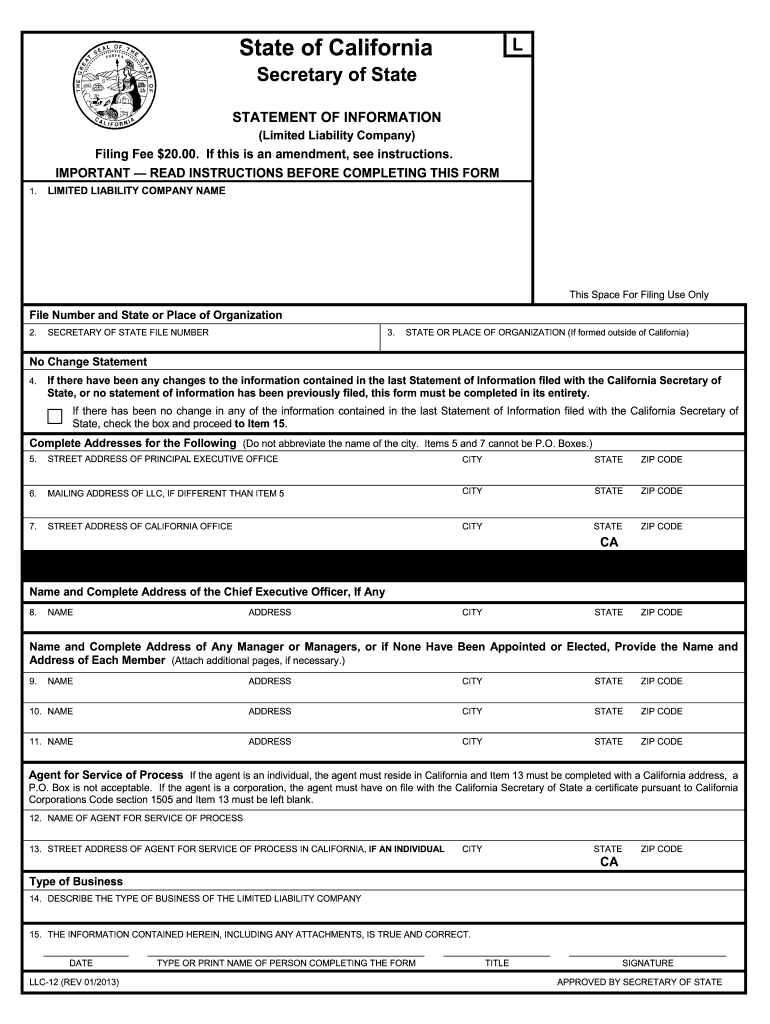 statement of information california form Preview on Page 1.