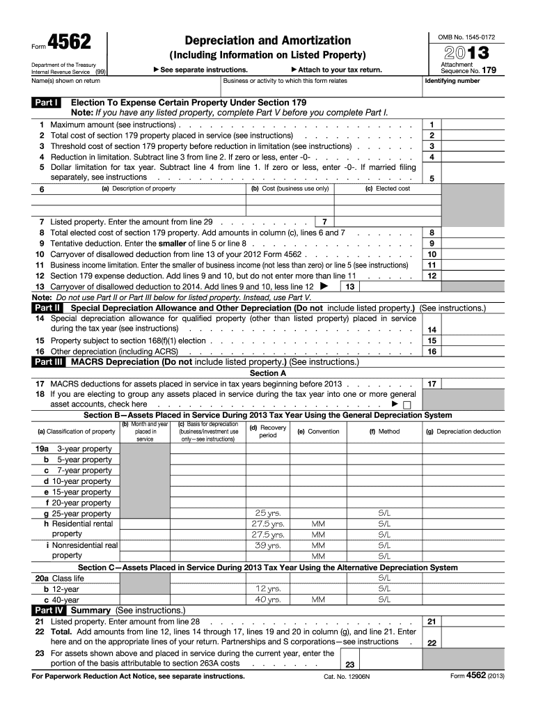 2013 irs form 4562 Preview on Page 1