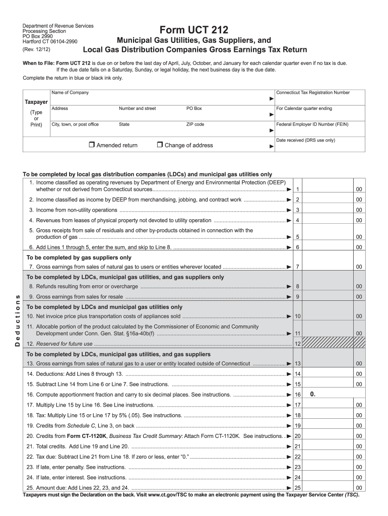 UCT-212 (Flat), Municipal Gas Utilities, Gas Suppliers, and ... - CT.gov Preview on Page 1