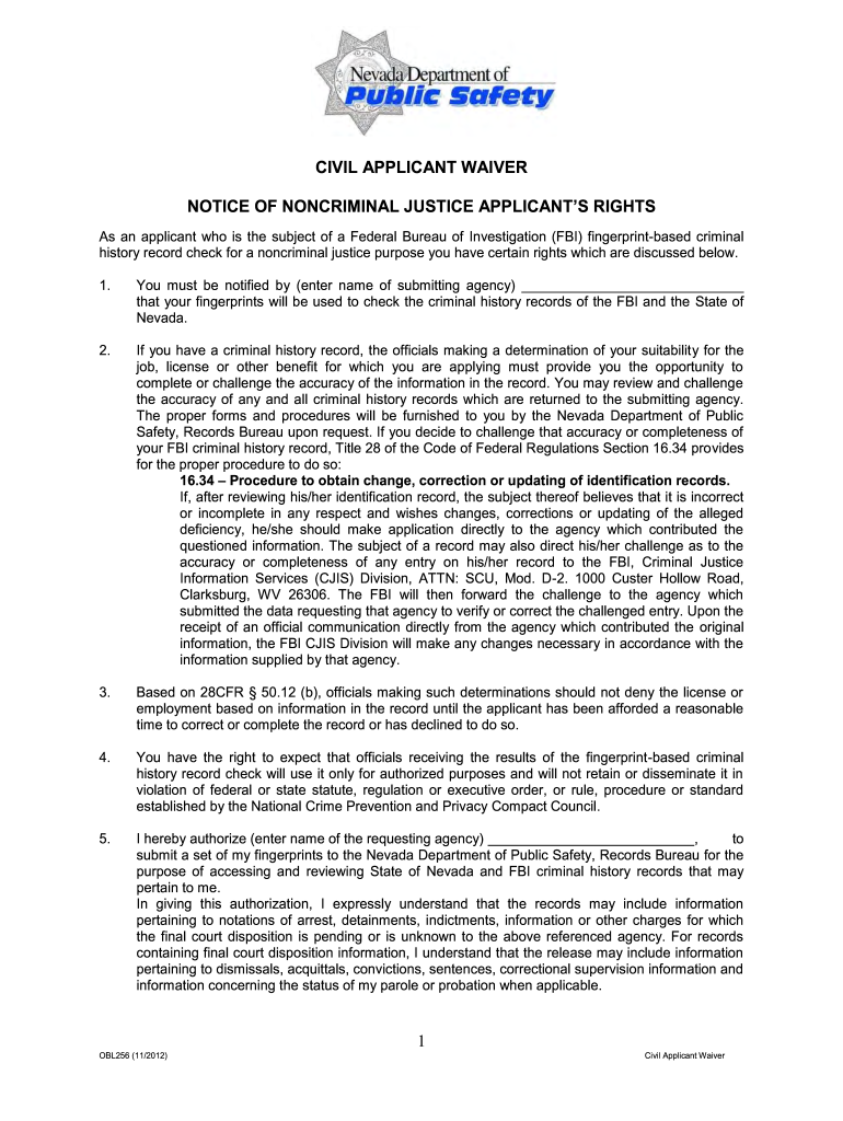 civil applicant waiver Preview on Page 1