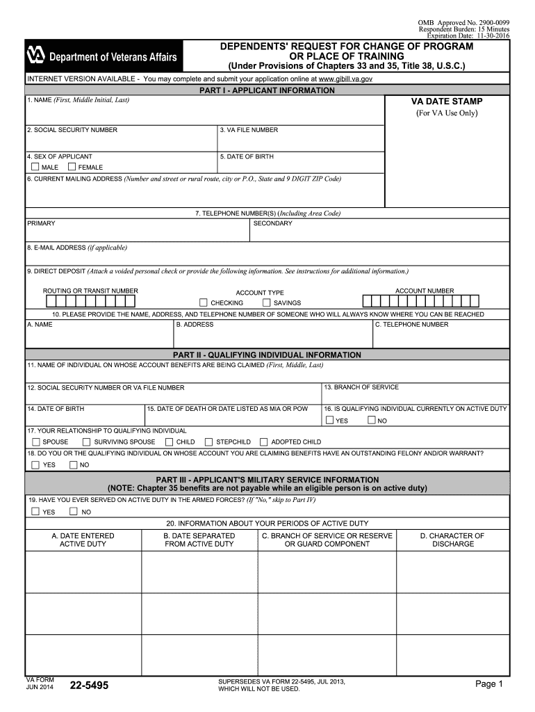 va form 22 5495 2014 Preview on Page 1.