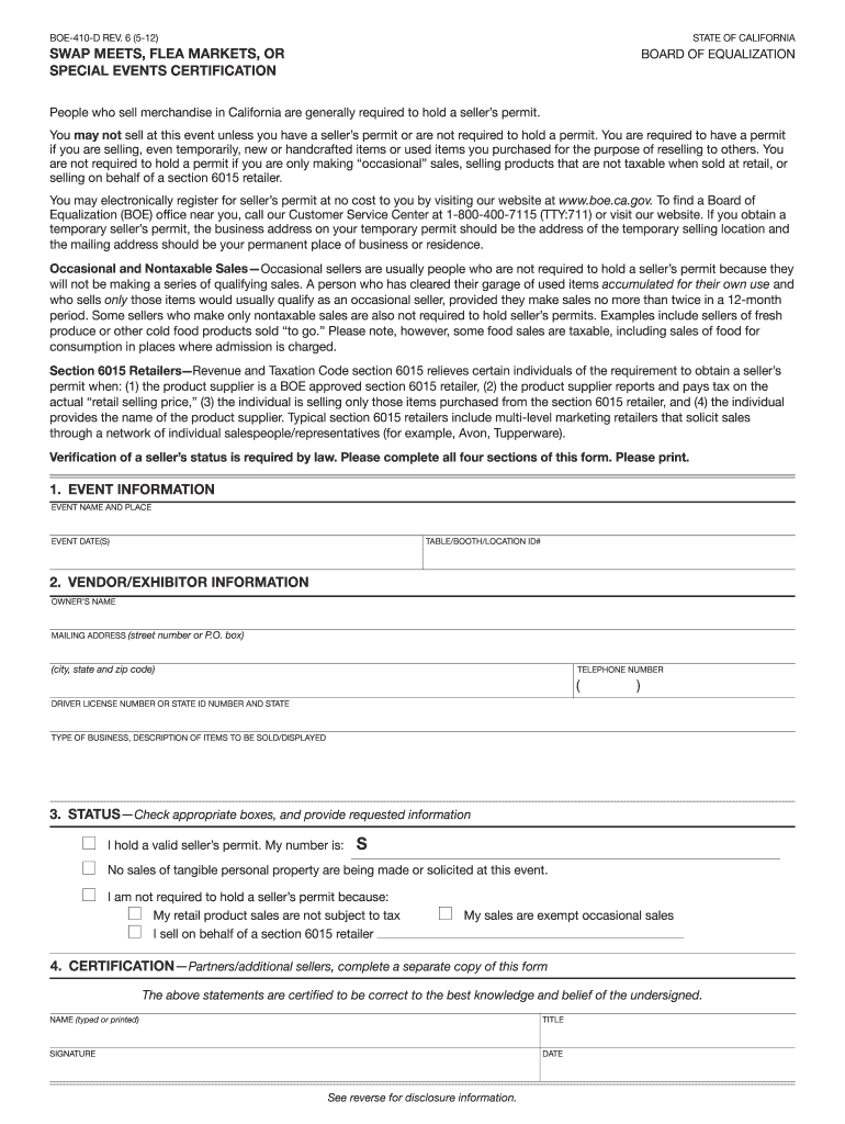 20122021 Form CA BOE410D Fill Online, Printable, Fillable, Blank