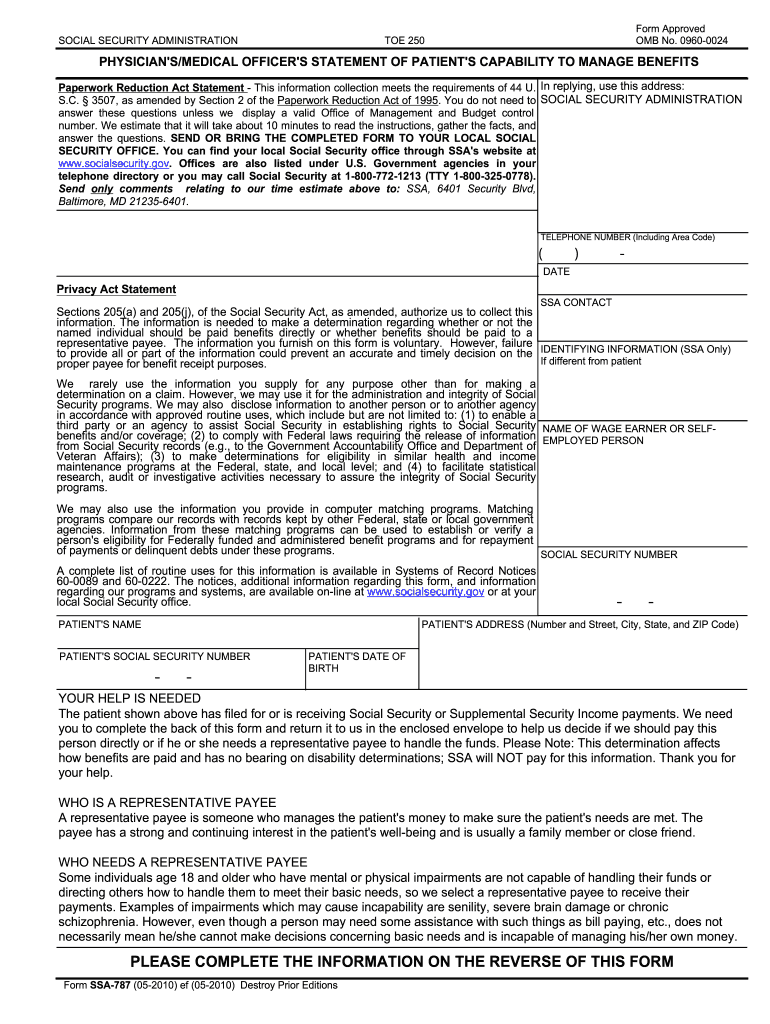 2010 Form SSA 787 Fill Online Printable Fillable Blank PdfFiller