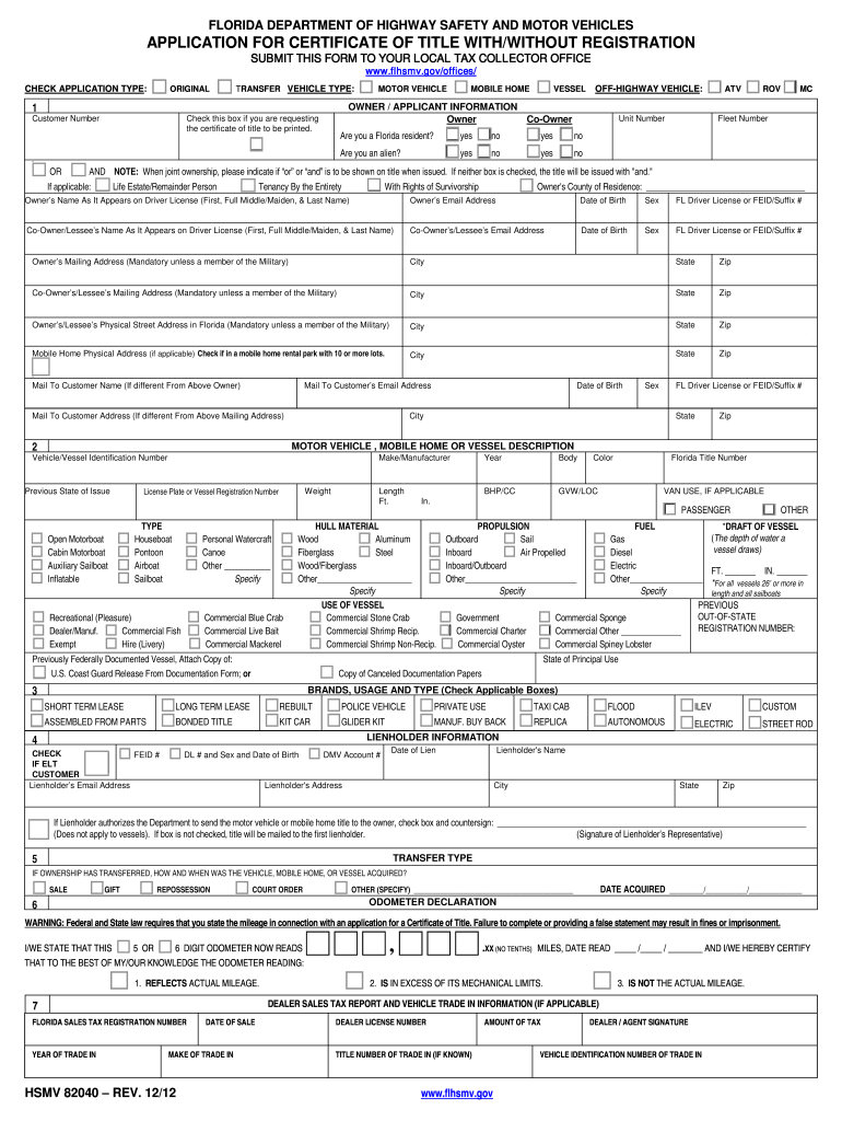 FL HSMV 82040 2012 Fill and Sign Printable Template Online US Legal