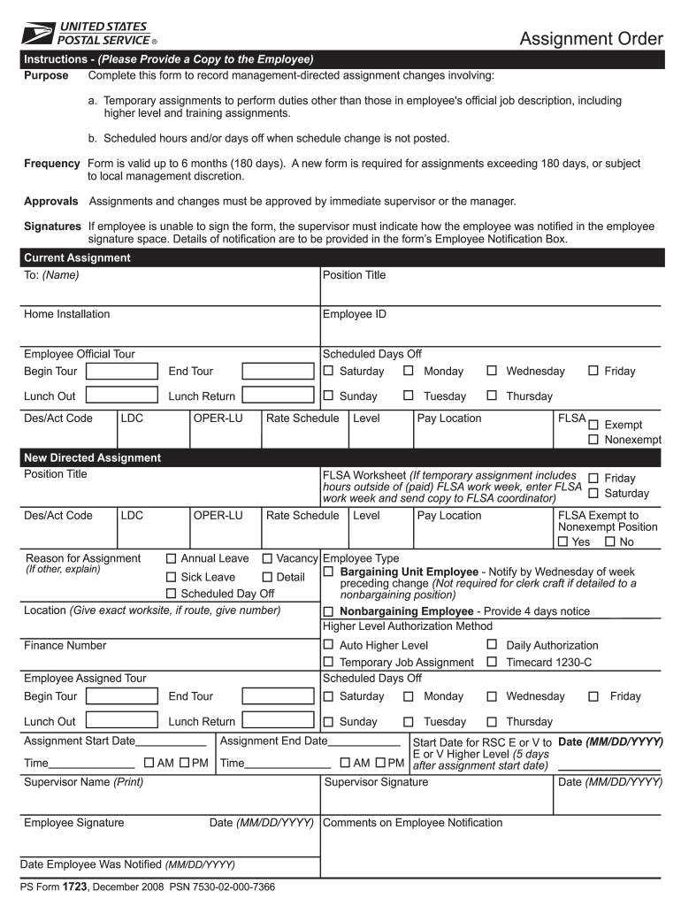 USPS PS 1723 2008 Fill and Sign Printable Template Online US Legal