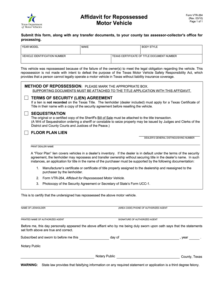 Vehicle repossession forms texas Fill out & sign online DocHub