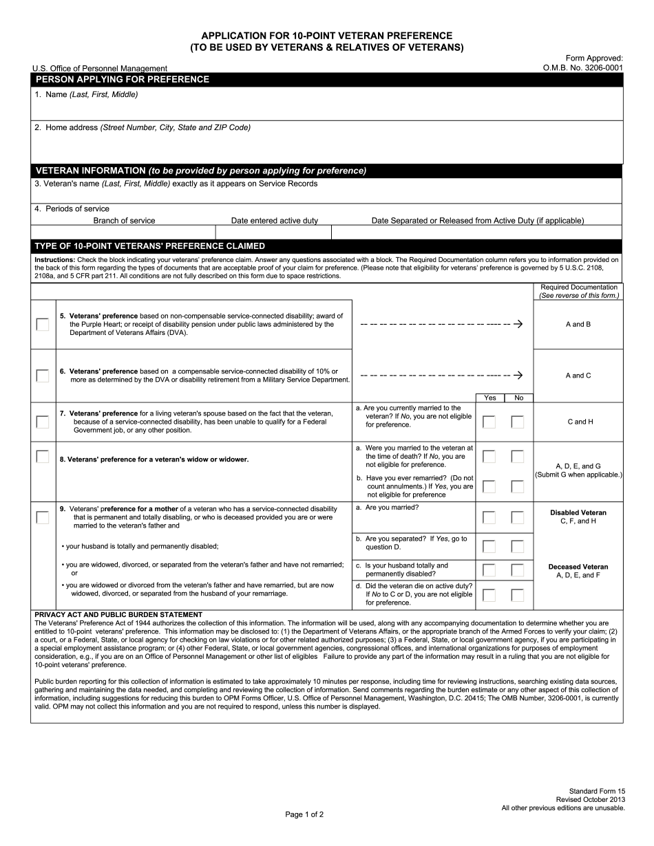 Application For 10-Point Veteran Preference