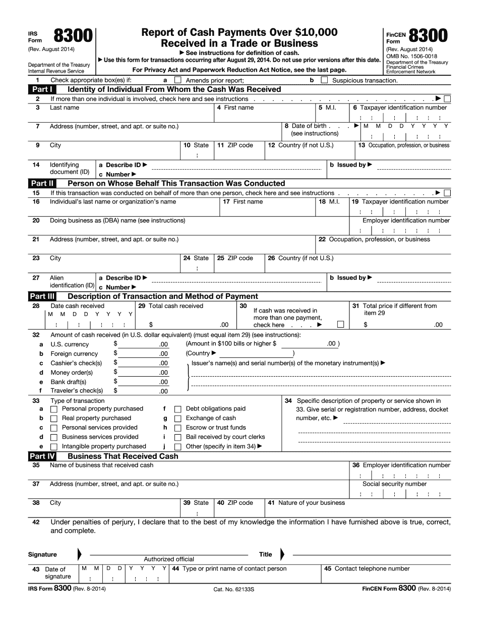Sample Filled-Out Form 8300 - It's Your Yale