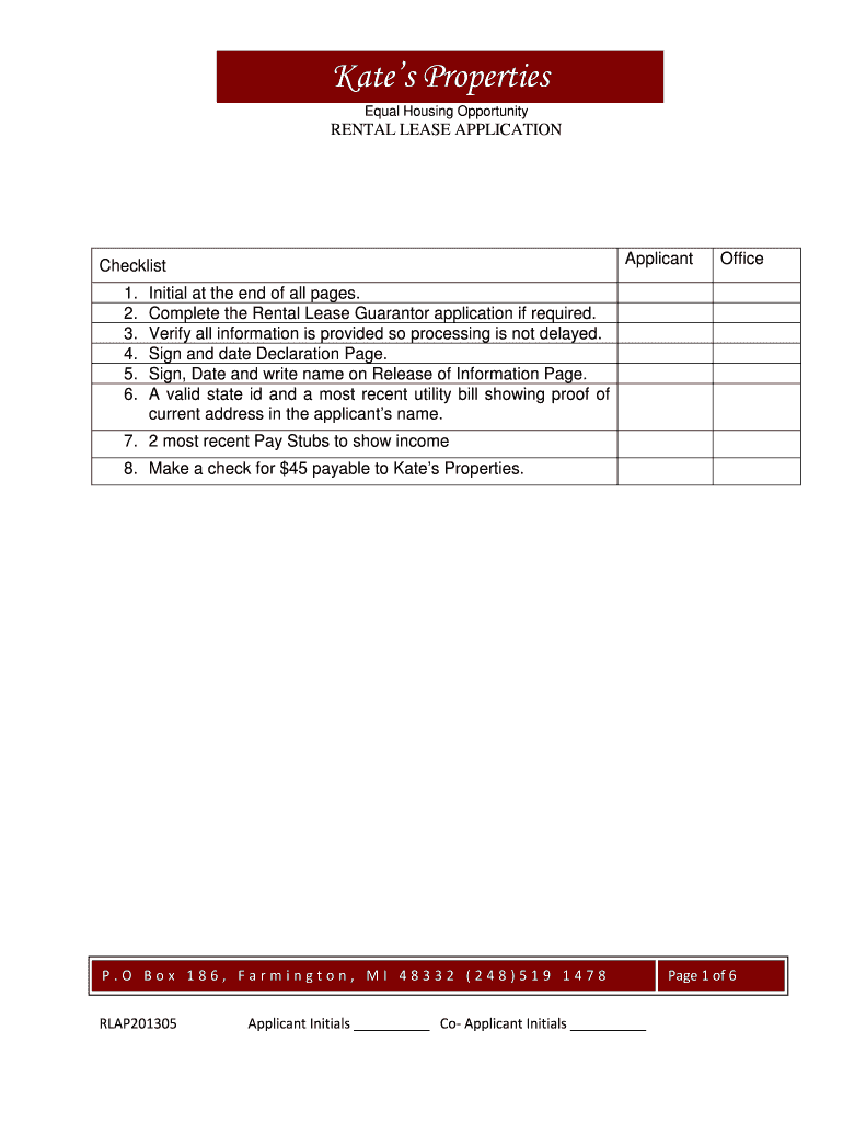 Rental Lease Application.pdf - Kate's Properties Preview on Page 1