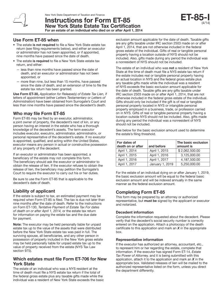 Estate tax forms and instructions - Department of Taxation and Finance Preview on Page 1