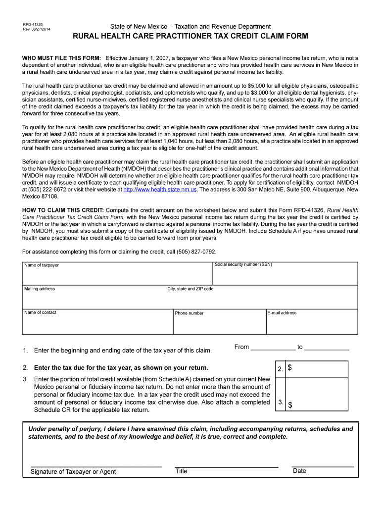 2015-2019 Form NM TRD RPD-41326 Fill Online, Printable, Fillable ... Preview on Page 1.