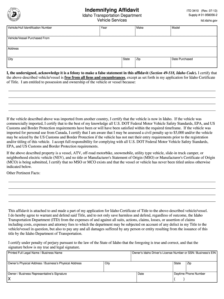 indemnifying affidavit Preview on Page 1