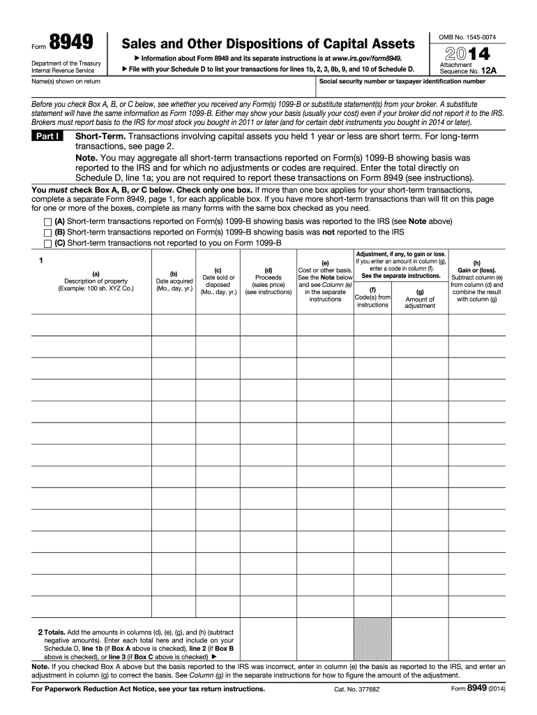2014 Form IRS 8949 Fill Online, Printable, Fillable, Blank - pdfFiller