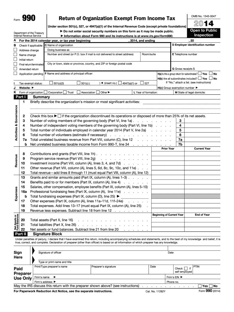 irs form 990 2014 Preview on Page 1.