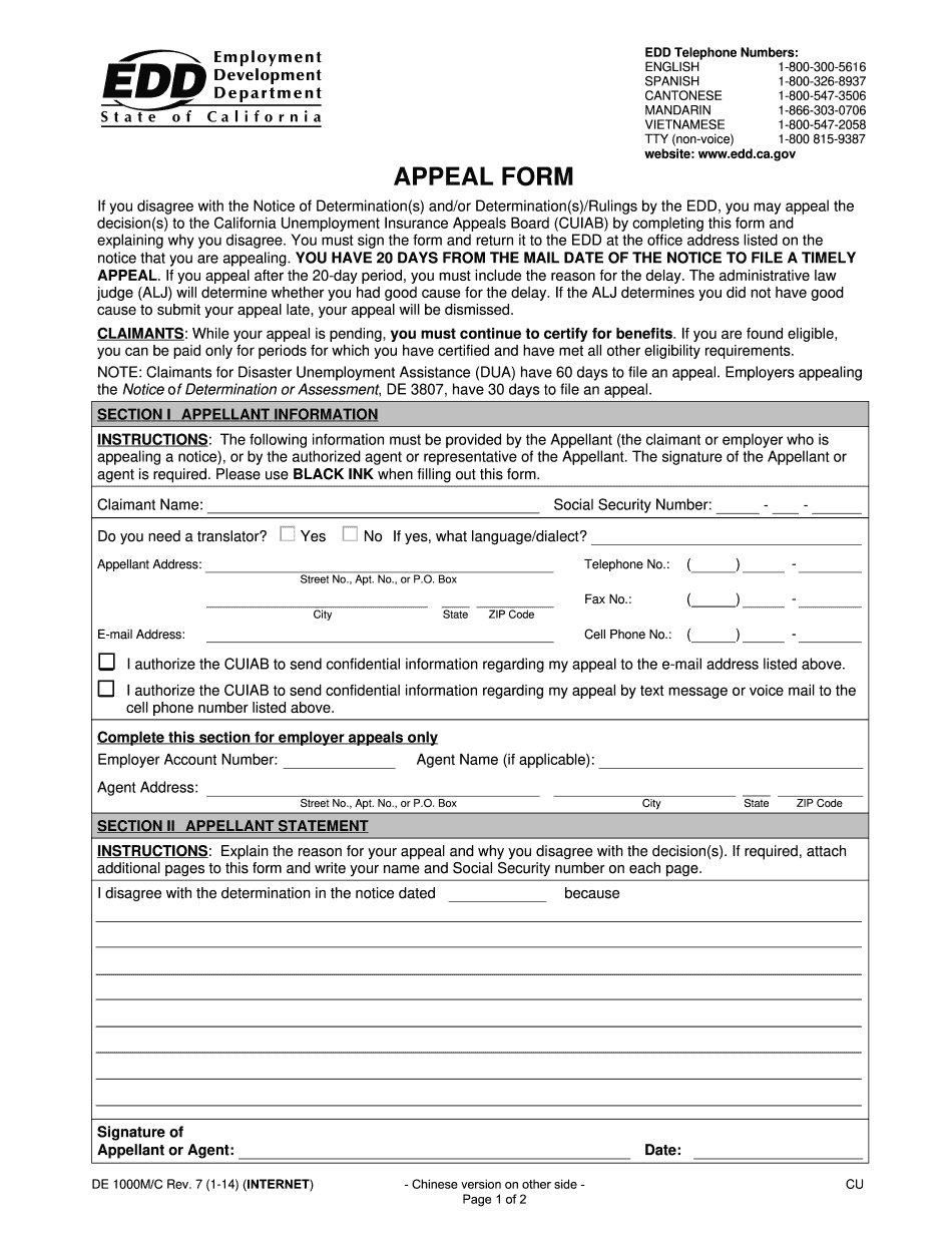 EDD Appeal Form