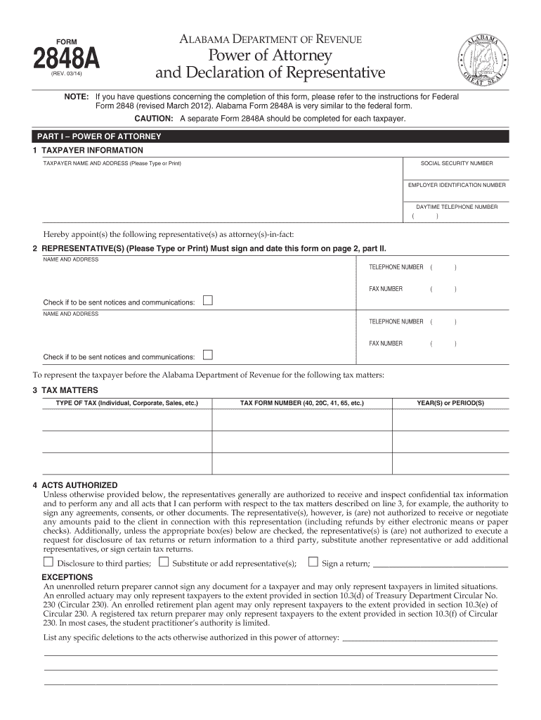 alabama form 2848a 2014 Preview on Page 1