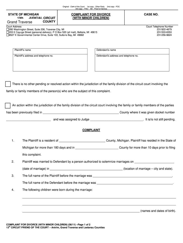 Free Printable Divorce Forms Michigan Master of Documents