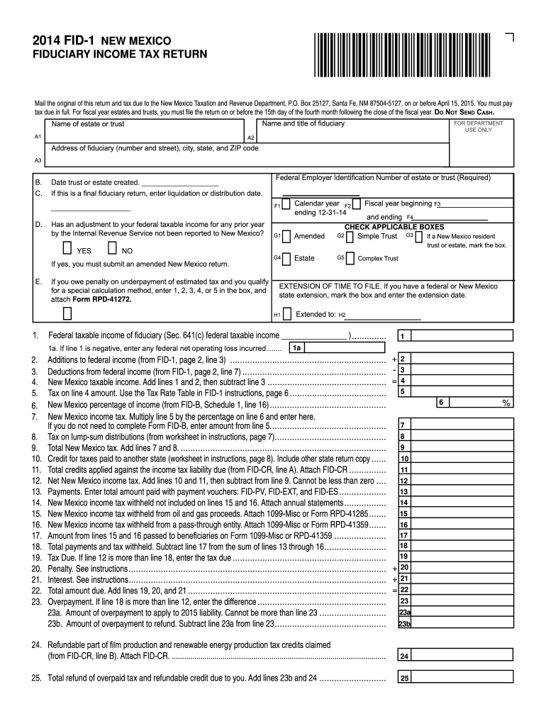 new mexico fid 1 2014 form Preview on Page 1