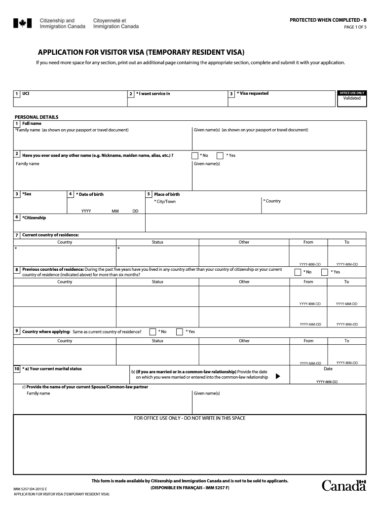 Fillable Online Cic Gc Application For Temporary Resident Visa IMM 5257 