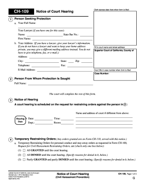 California Civil Harassment Notice of Court Hearing