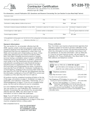 New York Contractor Certification Form ST-220-TD