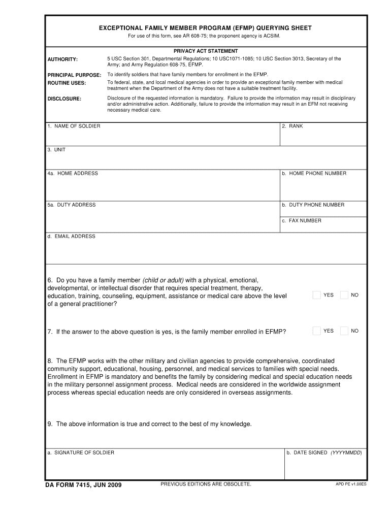 da form 7415 Preview on Page 1.