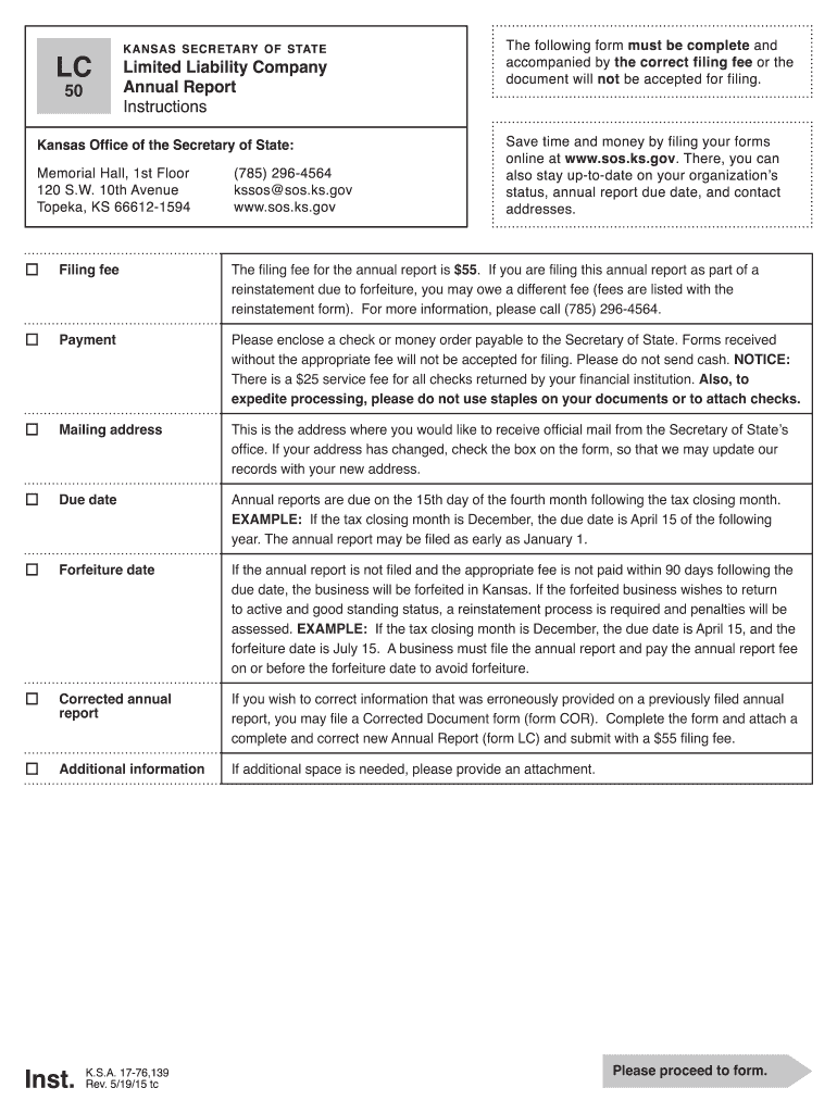 2019 kansas lc50 form printable Preview on Page 1