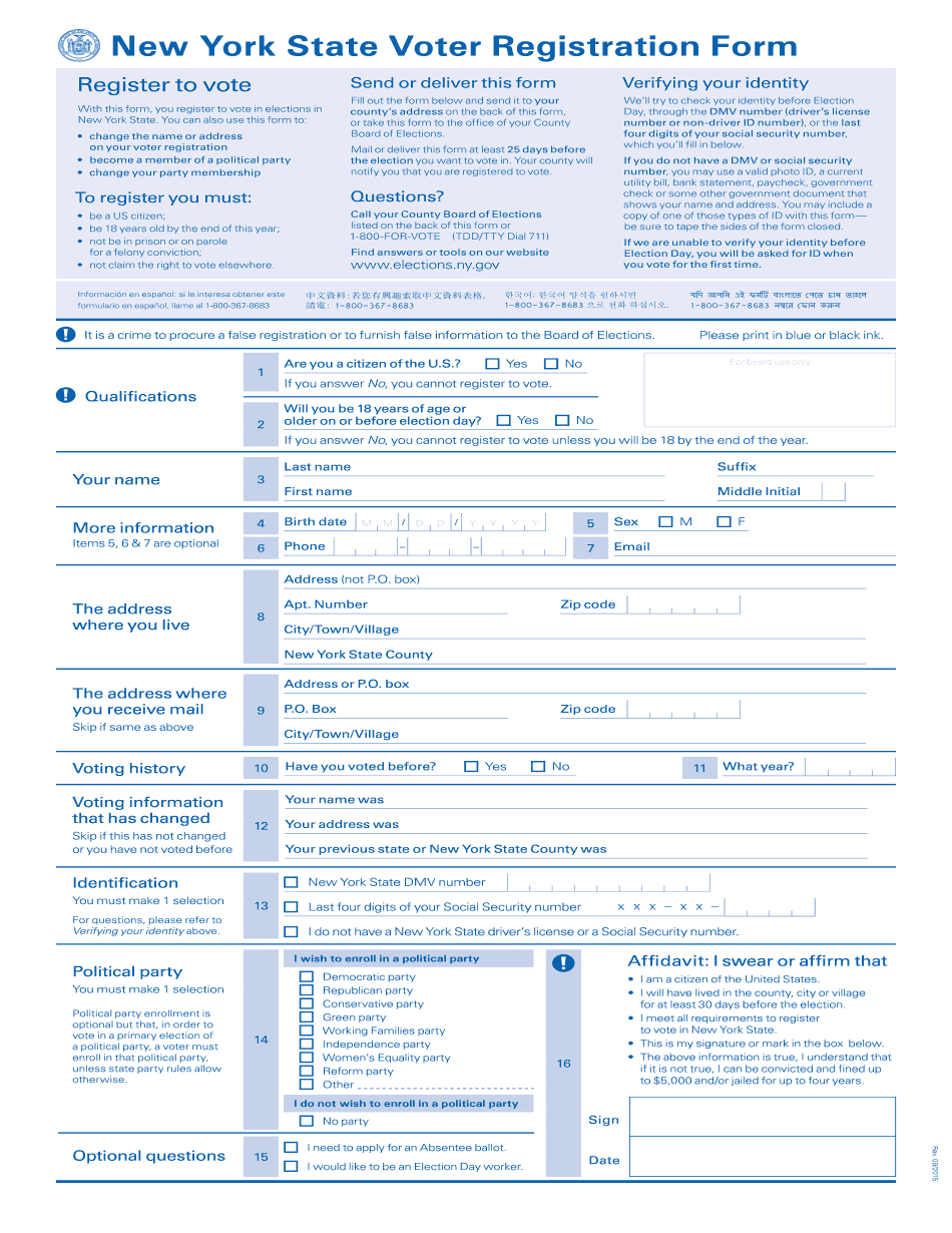 ny voter registration form 2015 printable blank pdf online