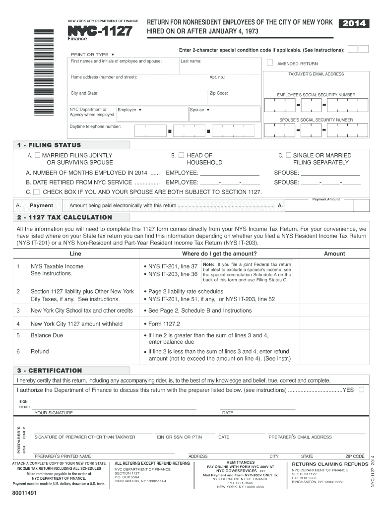 2014 form nyc 1127 Preview on Page 1