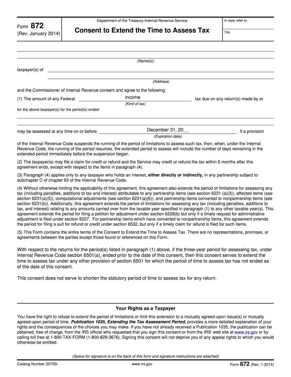 Irs Form 872-t