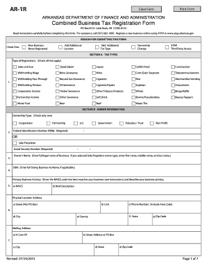 Arkansas Combined Business Tax Registration Form