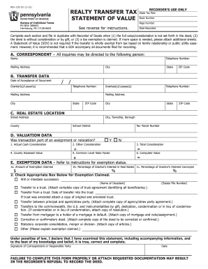 Pennsylvania Realty Transfer Tax Statement of Value