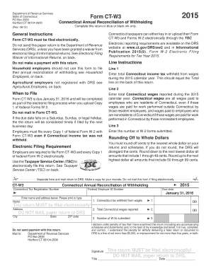 Connecticut Annual Reconciliation of Withholding Form CT-W3 2015