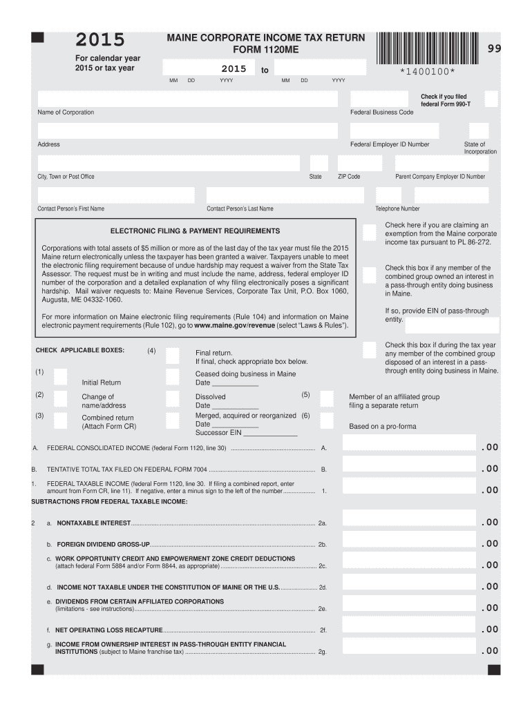 2015 form 1120me Preview on Page 1