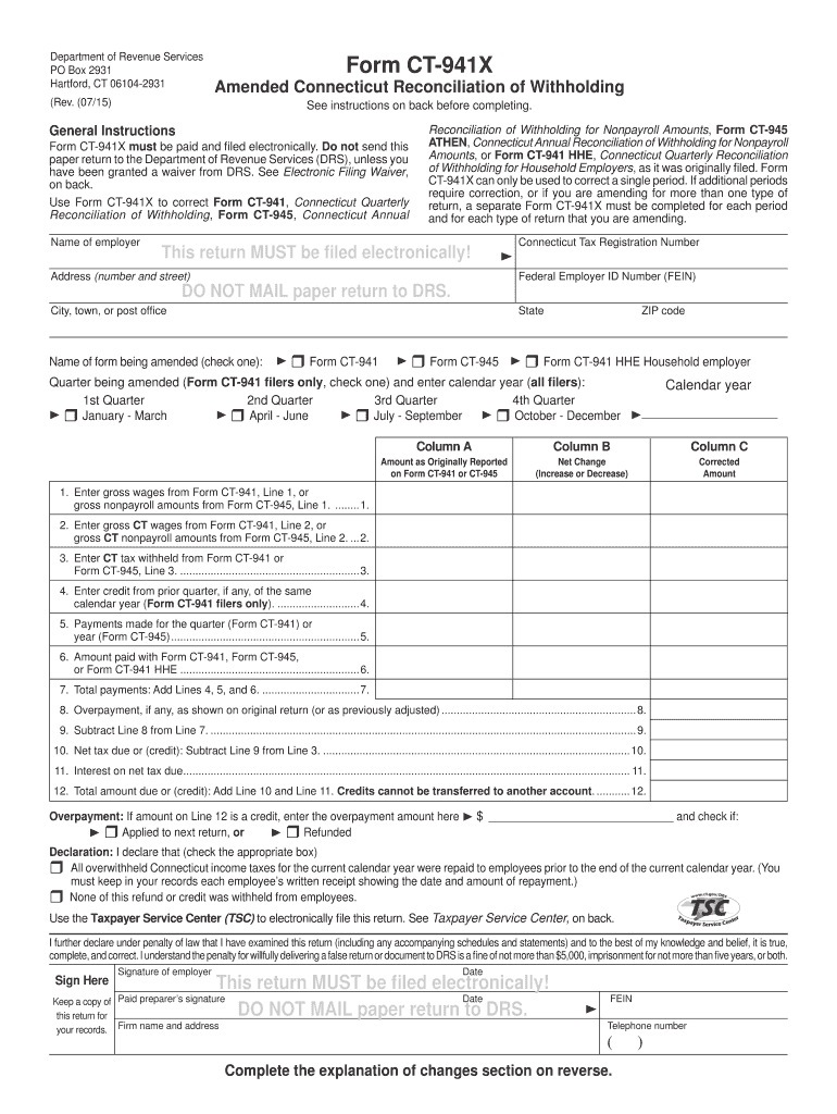 ct 941x 2015 form Preview on Page 1