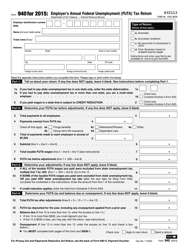 2015 form 940 Preview on Page 1.