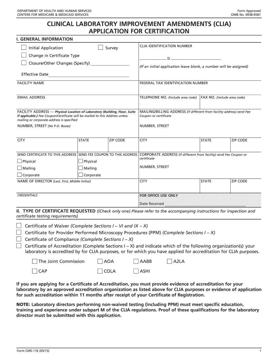 CMS-116 Form 2015