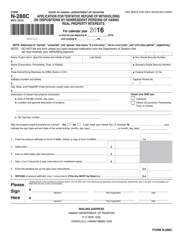 hawaii 288c 2016 form Preview on Page 1.