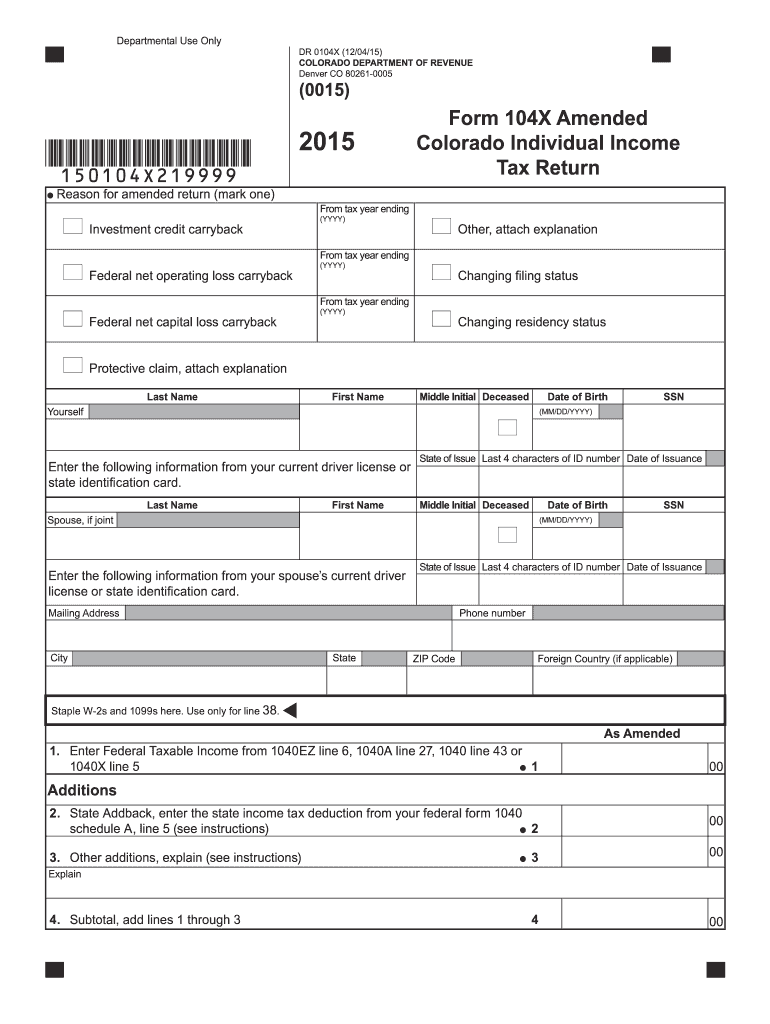 2015 colorado form 104x Preview on Page 1