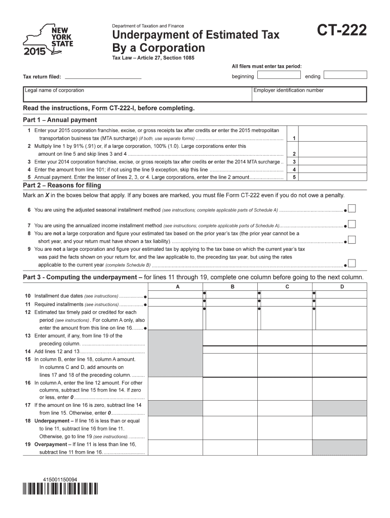 ct 222 new york 2015 form Preview on Page 1