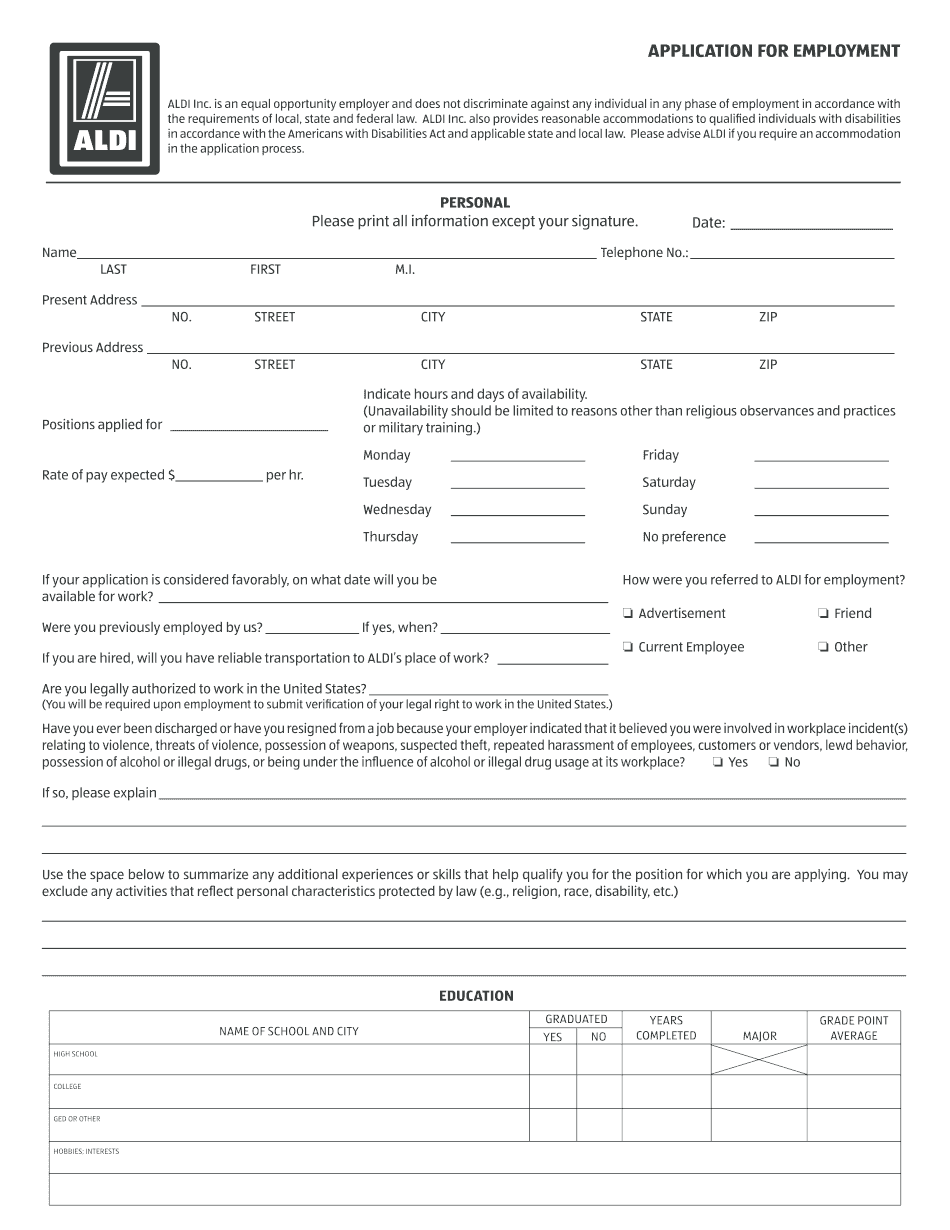 Add Pages To ALDI Employment Application 2014-2022 