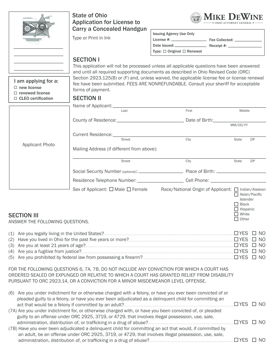 Ohio Handgun License Application Form
